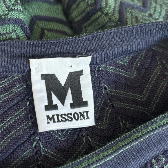 Missoni Fit & Flare Green Blue Chevron Print Open Shoulder Knit Dress Sz 2 - Picture 7 of 12